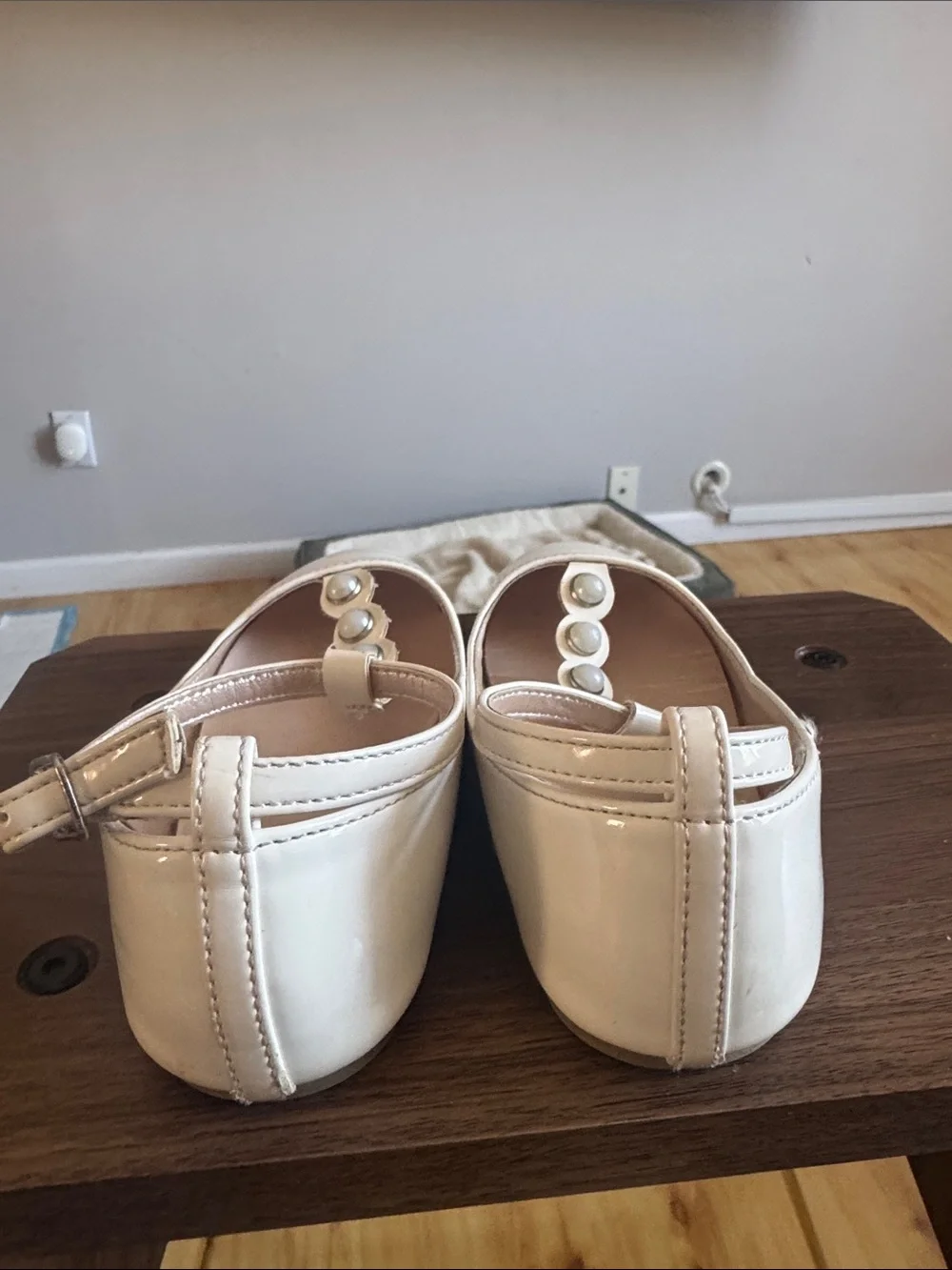 Place Ivory T-Strap Pearl Accent Girls Dress Shoes